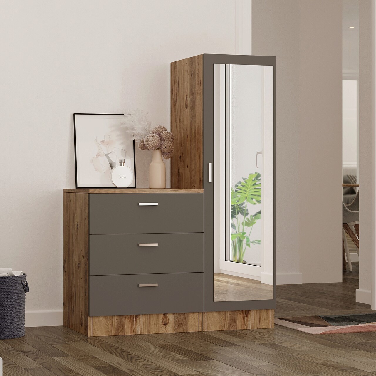 Dulap multifunctional, Hanah Home, Cc6-Aa, Pin Atlantic / Antracit - imagine 7